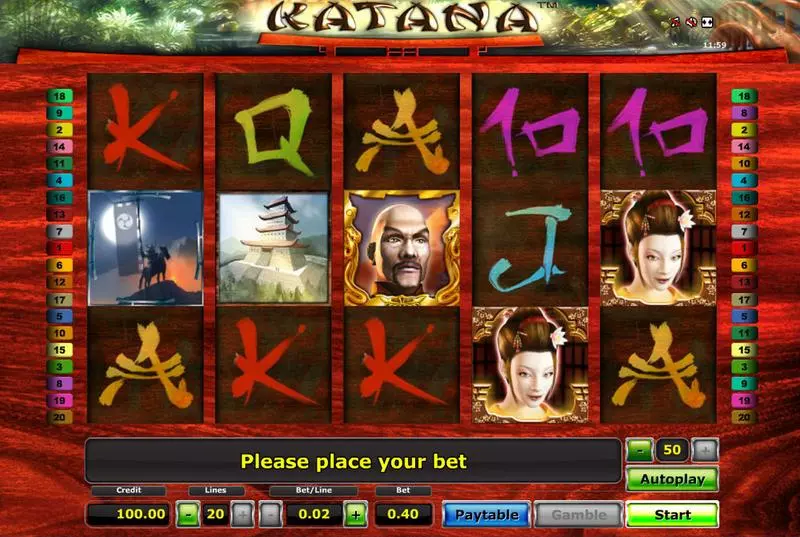 Katana Fun Slot Game made by Novomatic with 5 Reel and 20 Line
