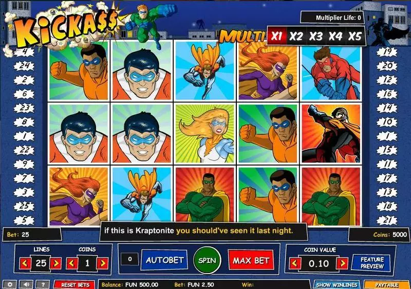 Kick Ass Fun Slot Game made by 1x2 Gaming with 5 Reel and 25 Line