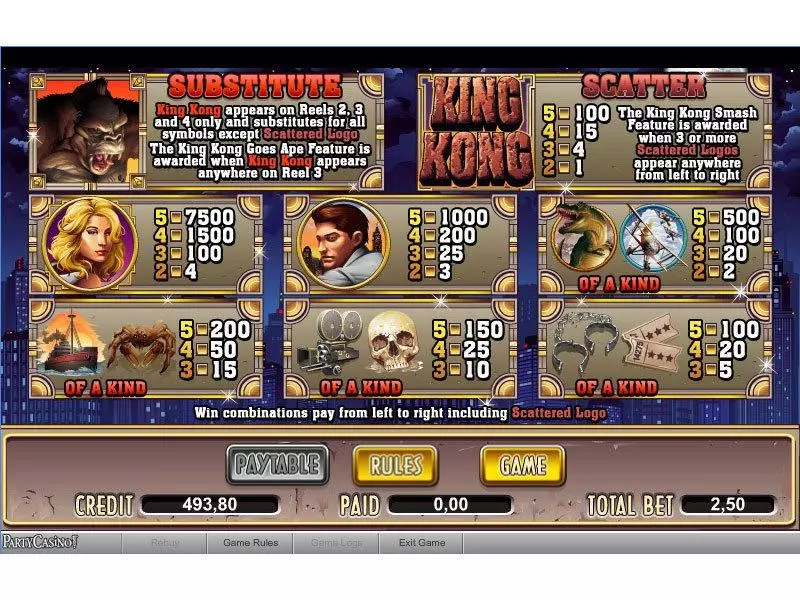 King Kong Fun Slot Game made by bwin.party with 5 Reel and 25 Line