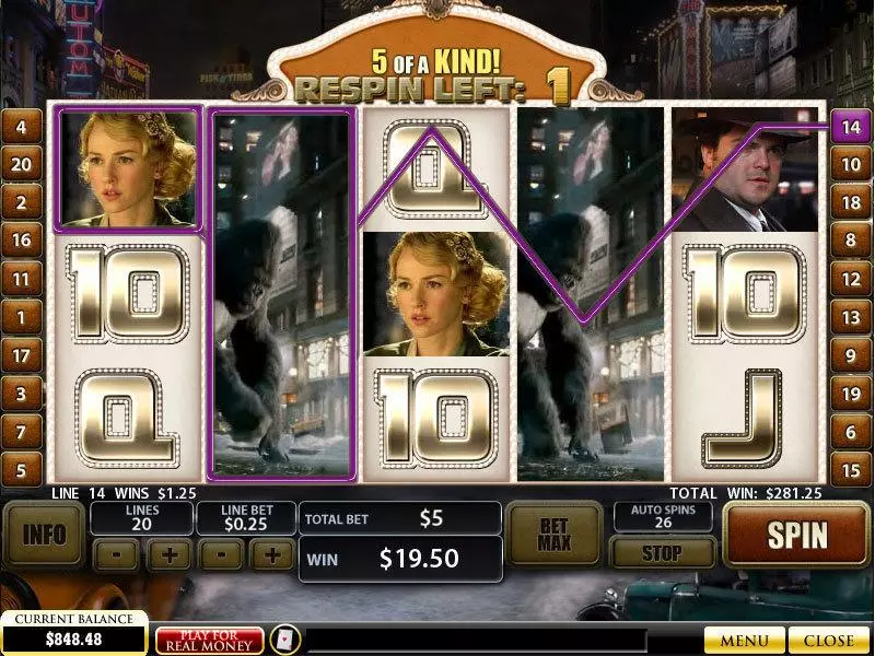 King Kong Fun Slot Game made by PlayTech with 5 Reel and 20 Line