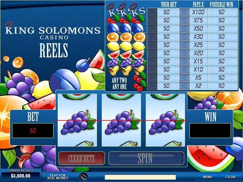 King Solomons Reels Fun Slot Game made by PlayTech with 3 Reel and 1 Line