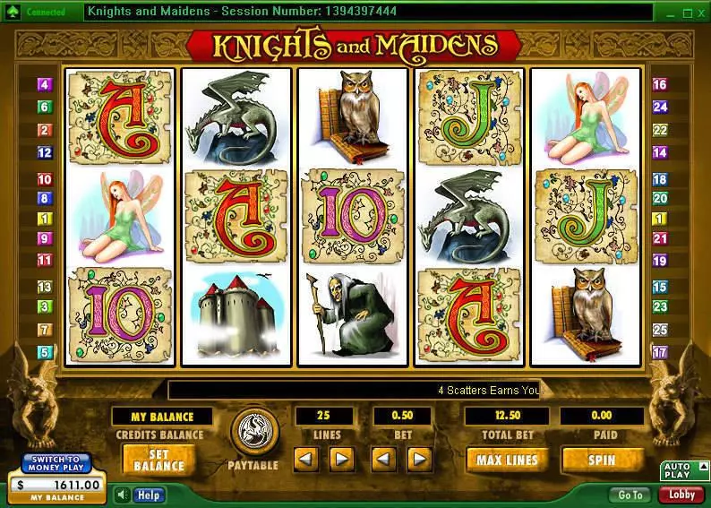 Knights and Maidens Fun Slot Game made by 888 with 5 Reel and 25 Line