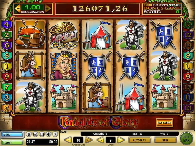 Knights of Glory Fun Slot Game made by GTECH with 5 Reel and 9 Line