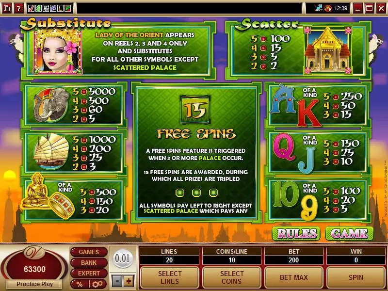 Lady of the Orient Fun Slot Game made by Microgaming with 5 Reel and 20 Line