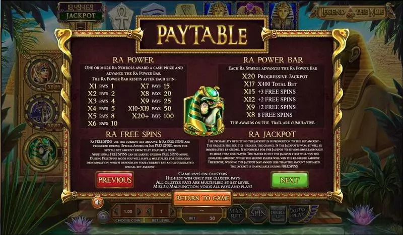Legend of the Nile Fun Slot Game made by BetSoft with 6 Reel and 30 Line