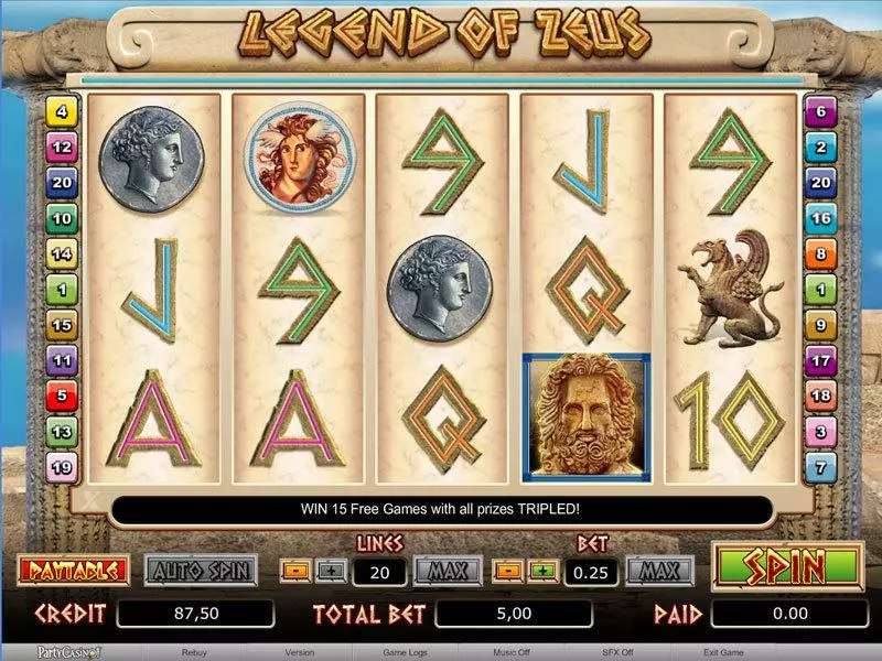 Legend of Zeus Fun Slot Game made by bwin.party with 5 Reel and 20 Line