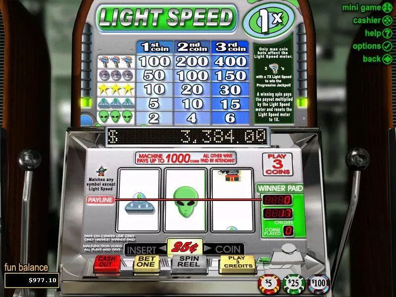 Light Speed Fun Slot Game made by RTG with 3 Reel and 1 Line