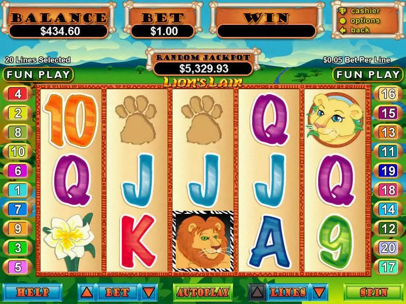 Lions Lair Fun Slot Game made by RTG with 5 Reel and 20 Line
