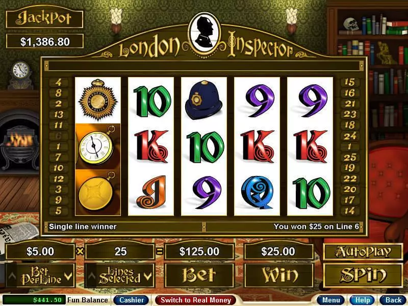 London Inspector Fun Slot Game made by RTG with 5 Reel and 25 Line