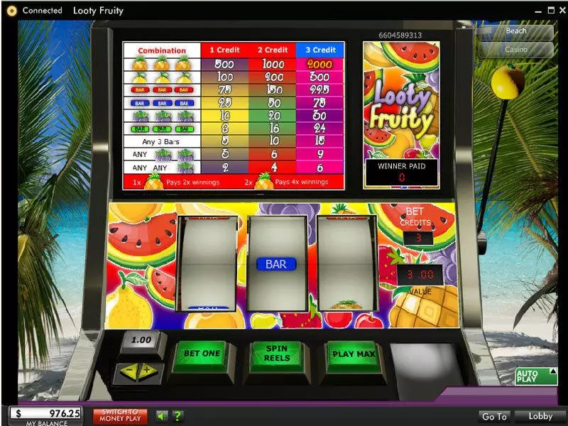 Looty Fruity Fun Slot Game made by 888 with 3 Reel and 1 Line