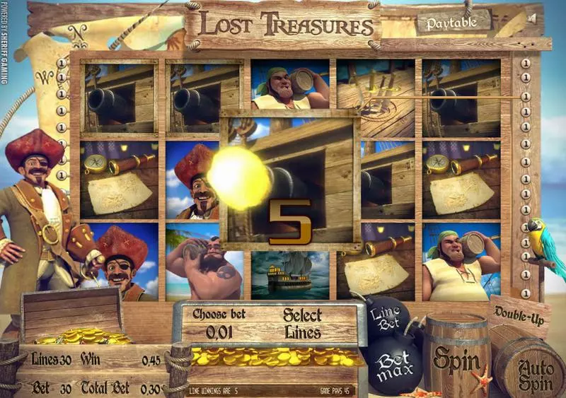 Lost Treasures Fun Slot Game made by Sheriff Gaming with 5 Reel and 30 Line