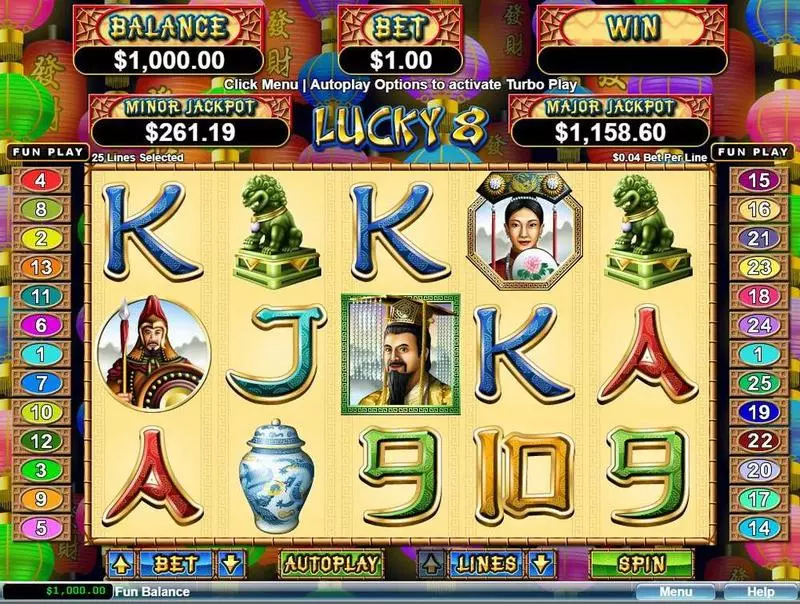 Lucky 8  Fun Slot Game made by RTG with 5 Reel and 25 Line