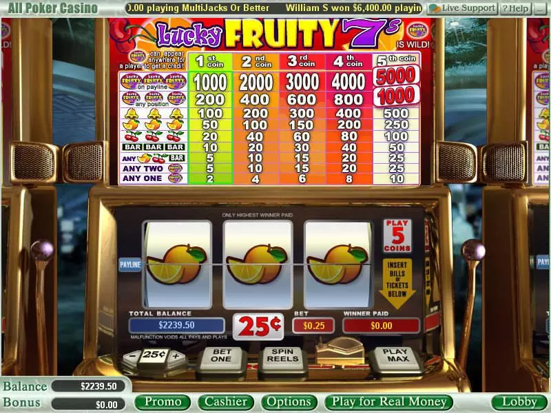 Lucky Fruity 7's Fun Slot Game made by WGS Technology with 3 Reel and 1 Line