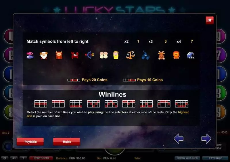 Lucky Stars Fun Slot Game made by 1x2 Gaming with 4 Reel and 9 Line