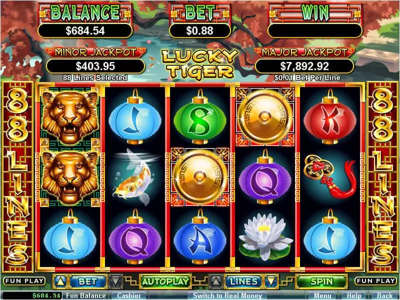 Lucky Tiger Fun Slot Game made by RTG with 5 Reel and 88 Line