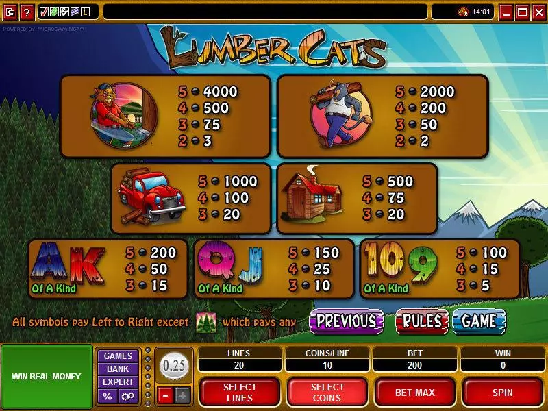 Lumber Cats Fun Slot Game made by Microgaming with 5 Reel and 20 Line