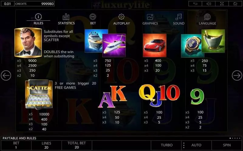 #luxurylife Fun Slot Game made by Endorphina with 5 Reel and 20 Line