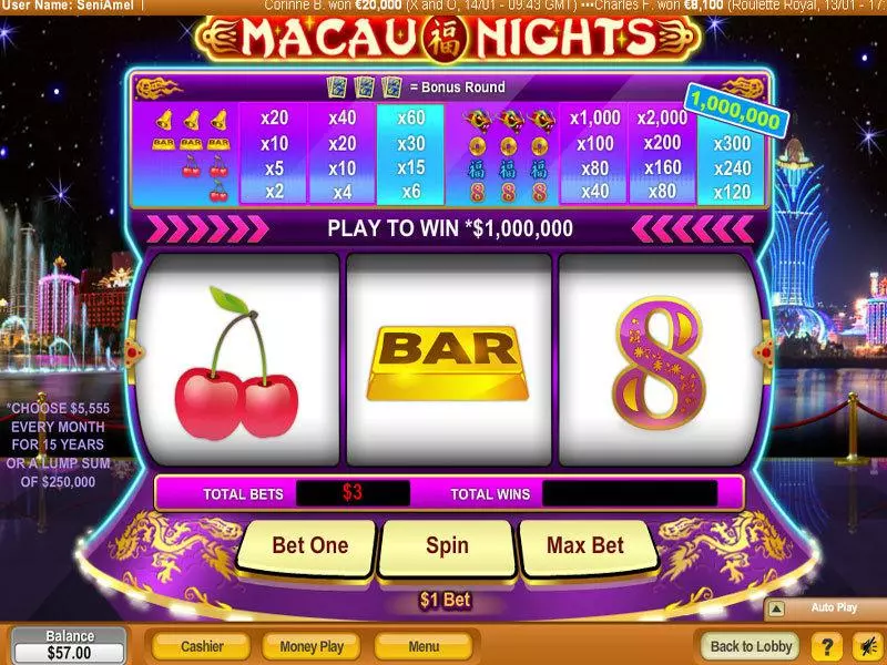 Macau Nights Fun Slot Game made by NeoGames with 3 Reel and 1 Line