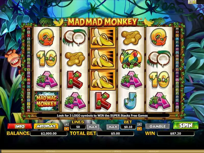 Mad Mad Monkey Fun Slot Game made by NextGen Gaming with 5 Reel and 50 Line