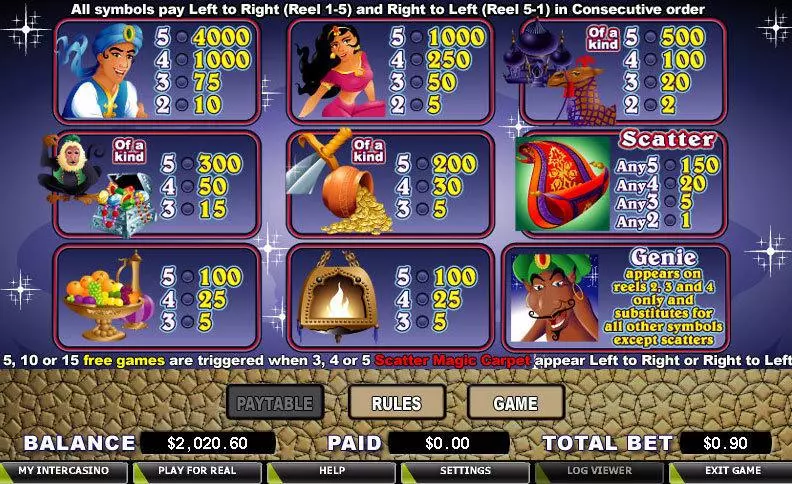 Magic Carpet Fun Slot Game made by CryptoLogic with 5 Reel and 9 Line