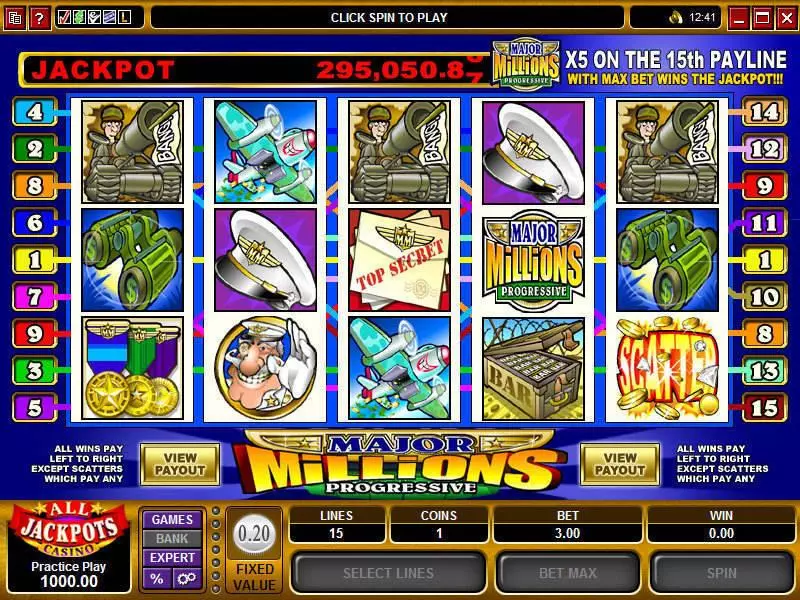 Major Millions 5-Reels Fun Slot Game made by Microgaming with 5 Reel and 15 Line