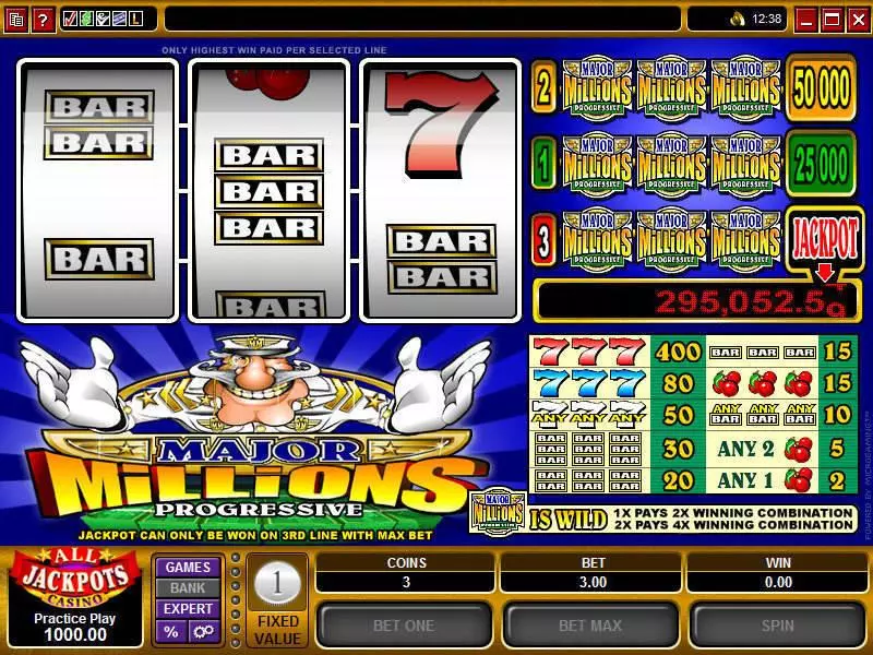 Major Millions Fun Slot Game made by Microgaming with 3 Reel and 3 Line