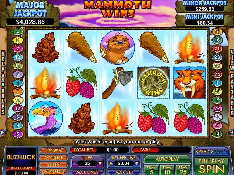 Mammoth Wins Fun Slot Game made by NuWorks with 5 Reel and 25 Line