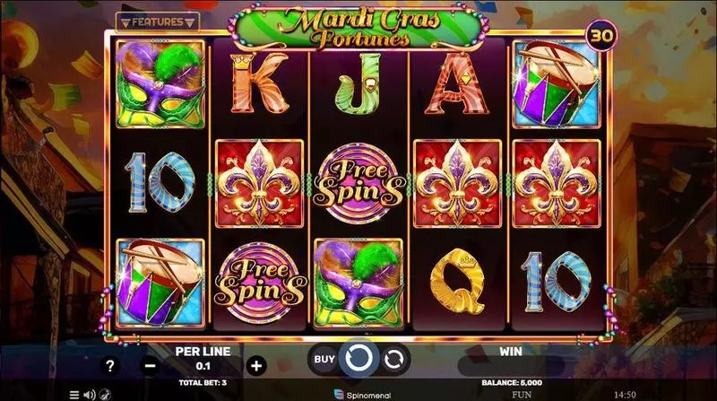 Mardi Gras Fortunes Fun Slot Game made by Spinomenal with 5 Reel and 30 Line