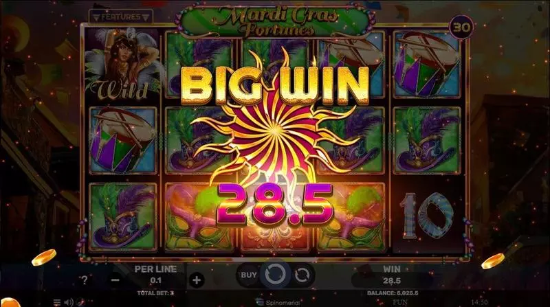 Mardi Gras Fortunes Fun Slot Game made by Spinomenal with 5 Reel and 30 Line
