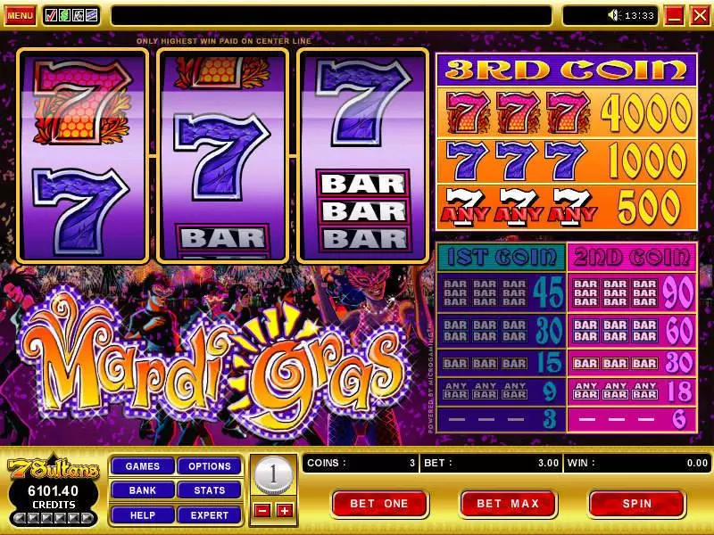 Mardi Gras Fun Slot Game made by Microgaming with 3 Reel and 1 Line