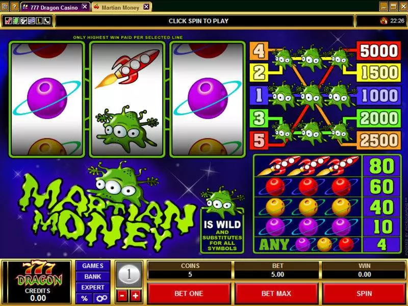 Martian Money Fun Slot Game made by Microgaming with 3 Reel and 5 Line