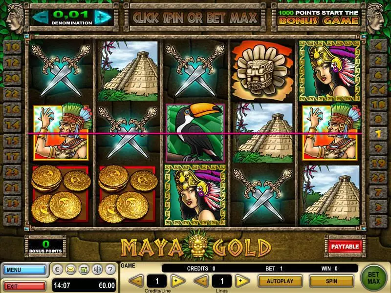 Maya Gold Fun Slot Game made by GTECH with 5 Reel and 25 Line