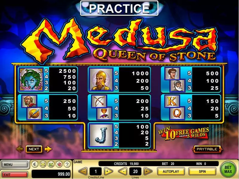 Medusa Fun Slot Game made by GTECH with 5 Reel and 20 Line