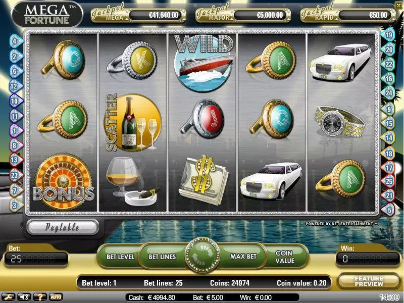 Mega Fortune Fun Slot Game made by NetEnt with 5 Reel and 25 Line