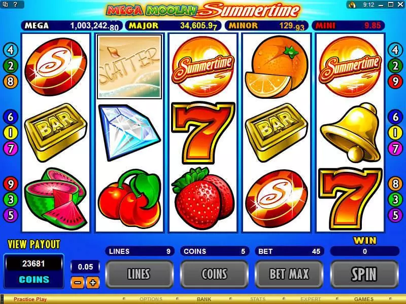 Mega Moolah Summertime Fun Slot Game made by Microgaming with 5 Reel and 9 Line