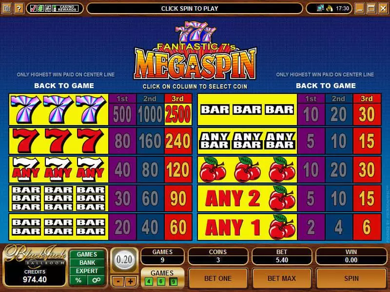 Mega Spin - Fantastic Sevens Fun Slot Game made by Microgaming with 3 Reel and 1 Line