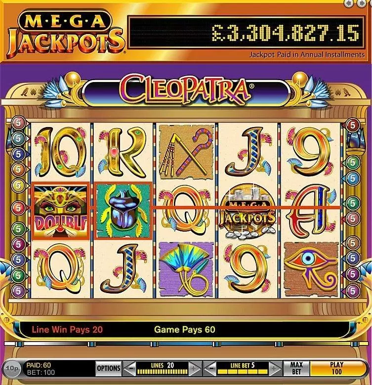 MegaJackpots Cleopatra Fun Slot Game made by IGT with 5 Reel and 20 Line