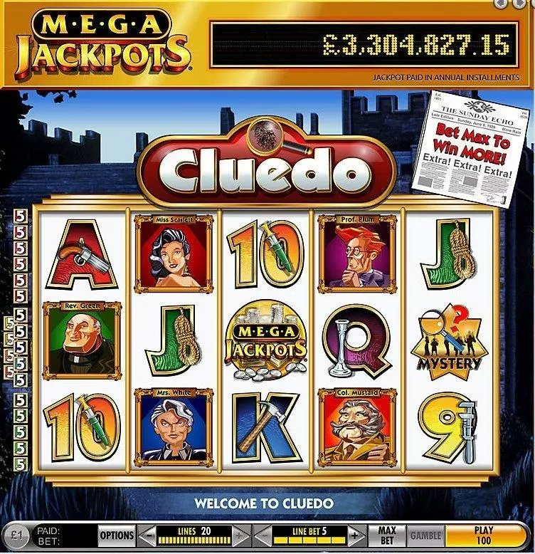 MegaJackpots Cluedo Free Spin Mystery Fun Slot Game made by IGT  and 5 Line