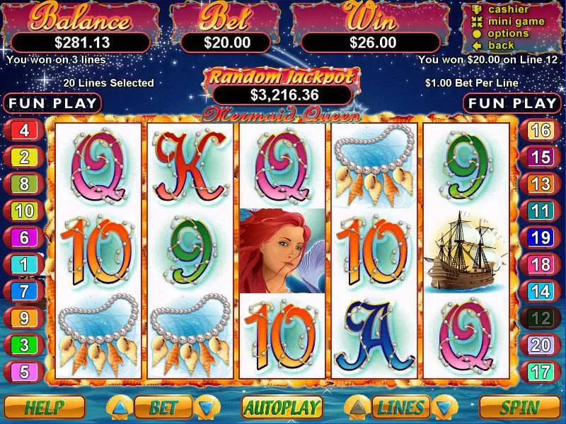 Mermaid Queen Fun Slot Game made by RTG with 5 Reel and 20 Line