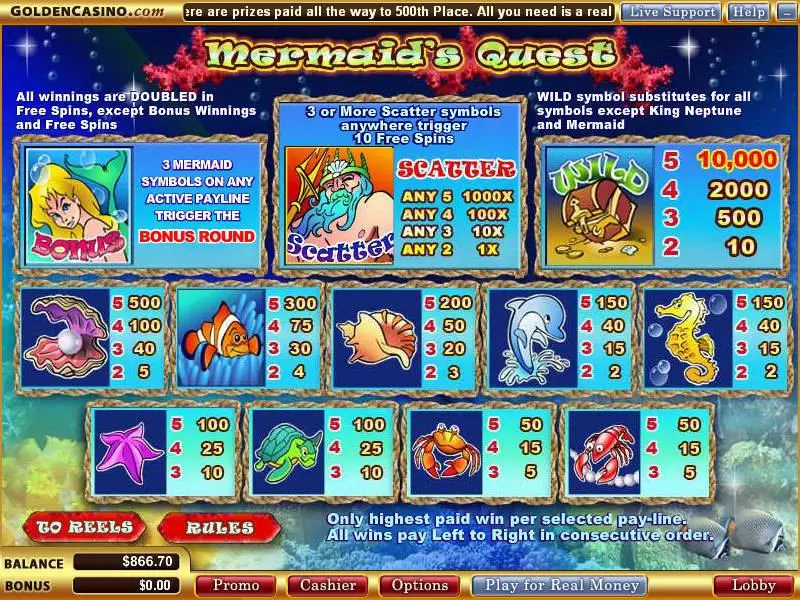 Mermaid's Quest Fun Slot Game made by WGS Technology with 5 Reel and 9 Line