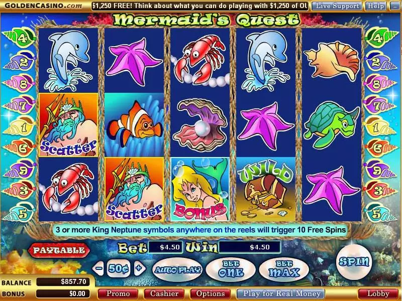 Mermaid's Quest Fun Slot Game made by WGS Technology with 5 Reel and 9 Line