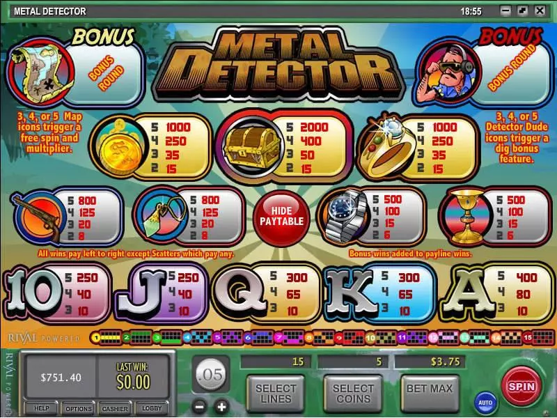 Metal Detector Fun Slot Game made by Rival with 5 Reel and 15 Line