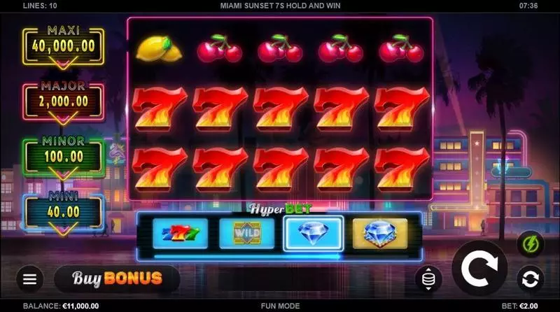 Miami Sunset 7s Hold and Win Fun Slot Game made by Kalamba Games with 5 Reel and 10 Line