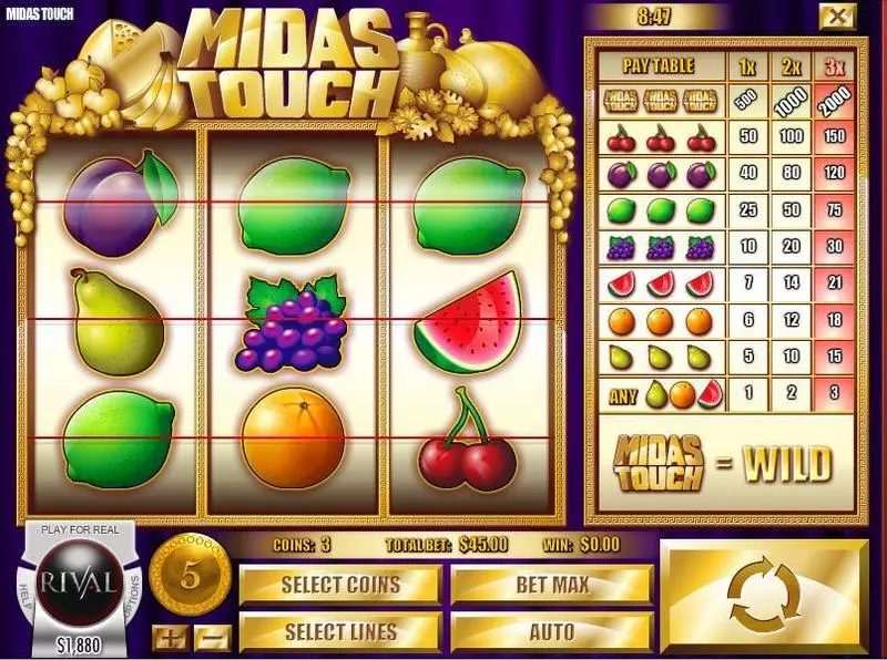Midas Touch Fun Slot Game made by Rival with 3 Reel and 3 Line