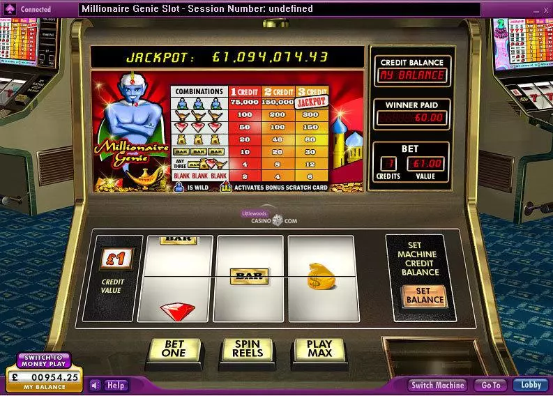 Millionaire Genie Fun Slot Game made by 888 with 3 Reel and 1 Line