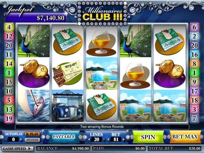 Millionares Club III Fun Slot Game made by CryptoLogic with 5 Reel and 20 Line