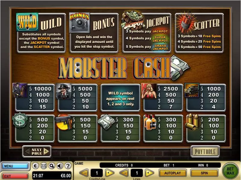 Mobster Cash Fun Slot Game made by GTECH with 5 Reel and 15 Line