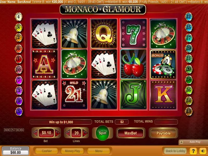 Monaco Glamour Fun Slot Game made by NeoGames with 5 Reel and 20 Line