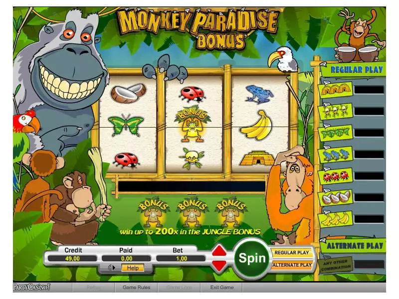 Monkey Paradise Bonus Fun Slot Game made by bwin.party with 3 Reel and 1 Line