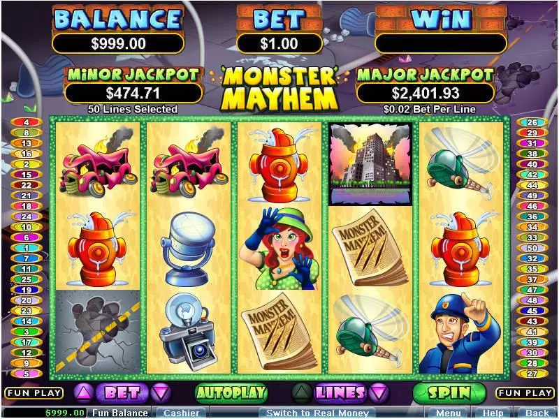 Monster Mayhem Fun Slot Game made by RTG with 5 Reel and 50 Line